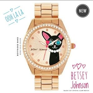 NEW Betsey Johnson Black Cat Rose Gold Glam Watch